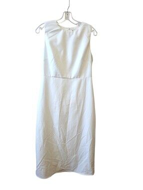 Commense NWT Linen Blend Sleeveless Midi Sheath Dress Ivory Minimalist Size M